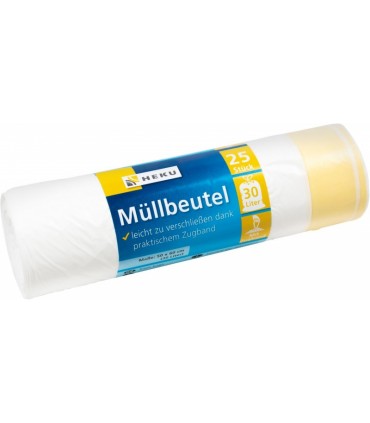 Prügikott 30L, Heku, nööriga valge 25tk