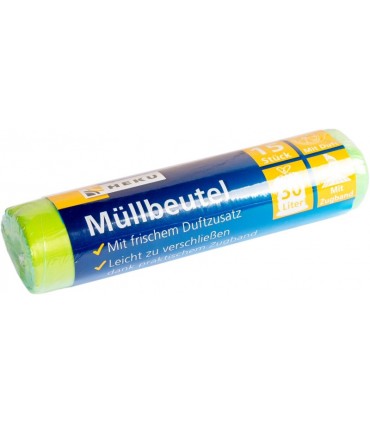 Prügikott 30L, Heku, nööriga lõhnastatud roheline 15tk