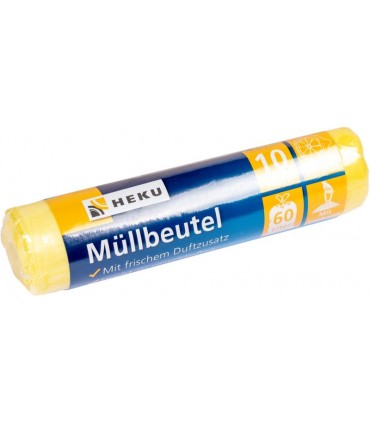 Prügikott 60L, Heku, nööriga lõhnastatud kollane 10tk