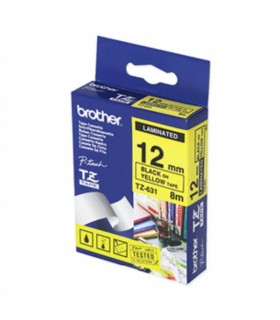 Lint Brother TZE631 12mm must/kollane 8m