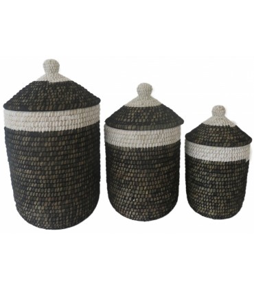 Pesukorv kaanega, Kaisa, 38x50x25cm, must-valge