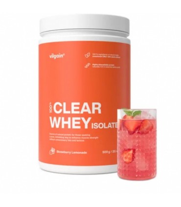 Clear Whey isolaat maasika maitseline, Vilgain, valgusisaldus 84%, 500g