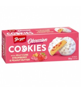 Biskviidiküpsised maasikaželee tükkide ja maapähklivõi täidisega, Bergen 128g