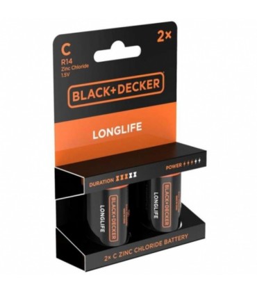Patareid LongLife C R14, BLACK+DECKER 2tk