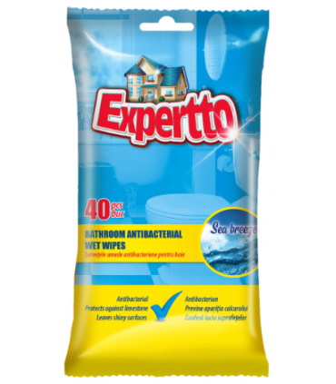 Niisked majapidamislapid, Expertto, antibakteriaalsed ja vannitoa puhastamiseks 40tk